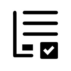 Black document icon with a checkmark in a box, useful for websites or blogs about task completion, forms, surveys, or policy confirmation.

