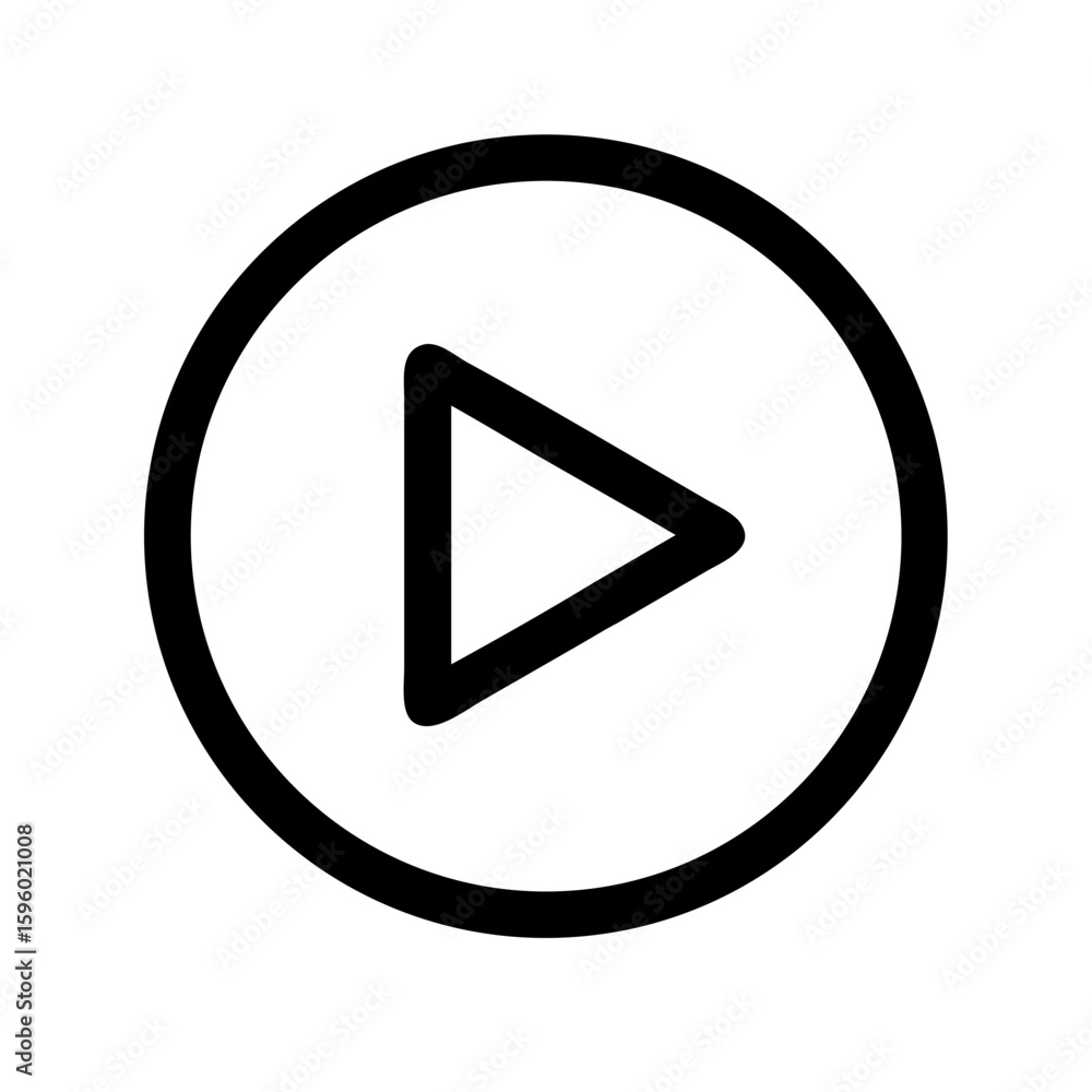 Poster a minimal, line art icon of a play button, a triangle inside a circle. websites and blogs can use it