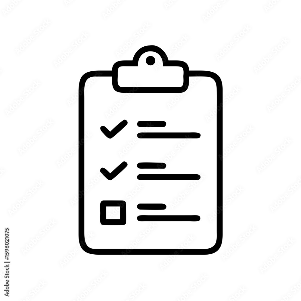 Poster a clean line art checklist icon with a checkmark on the first item, ideal for websites or blogs for 