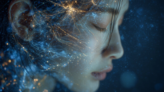 女性が宇宙脈動を内包する横顔