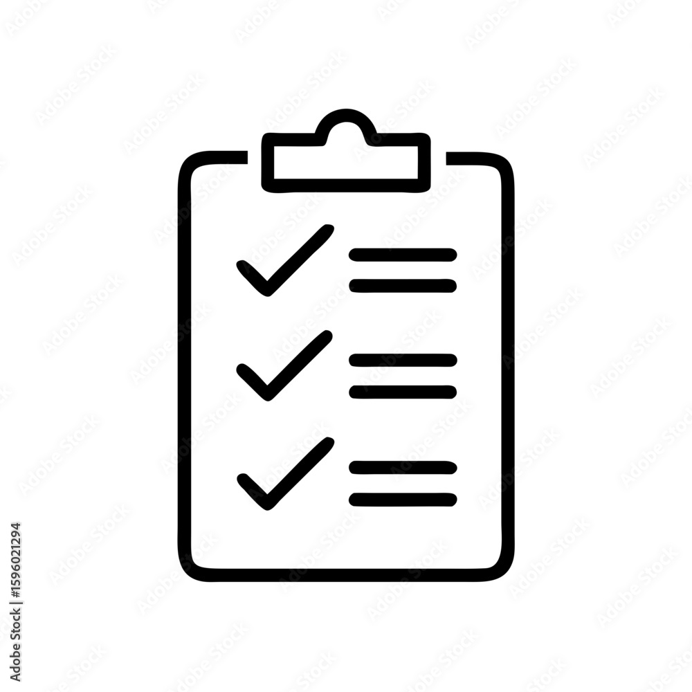 Poster a simple line icon of a clipboard with a checklist. the style is minimalist and modern. websites or 