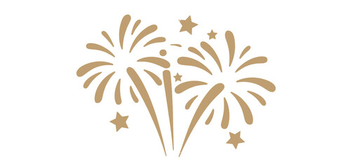 Golden fireworks display with stars on white background