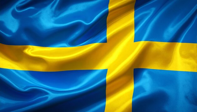 Swedish flag with yellow Scandinavian cross on blue background.