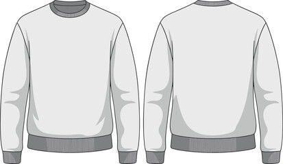 Classic crewneck sweatshirt design, front and back view illustration, fashion apparel mockup template, blank unisex casual wear graphic, clothing design flat layout