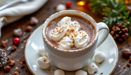hot chocolate with marshmallows, whipped cream, winter warmer