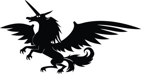 Winged Unicorn–Dragon Hybrid Silhouette Illustration