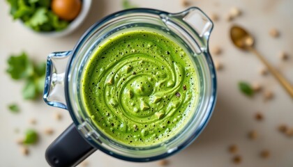 kale smoothie in blender, green blend, superfood mix