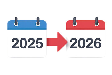 Calendar icon showing transition from 2025 to 2026 Planning ahead new year ahead future and on transparent background