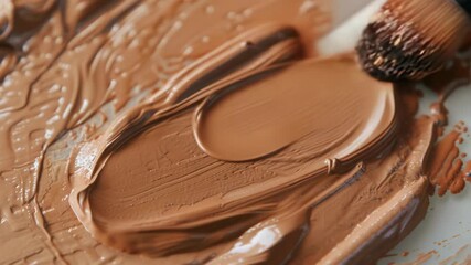 Close-up of hands applying chocolate paint on a canvas.