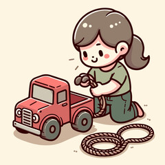 illustration of a girl playing with a toy truck 