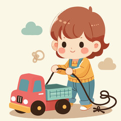 illustration of a boy playing with a toy truck 