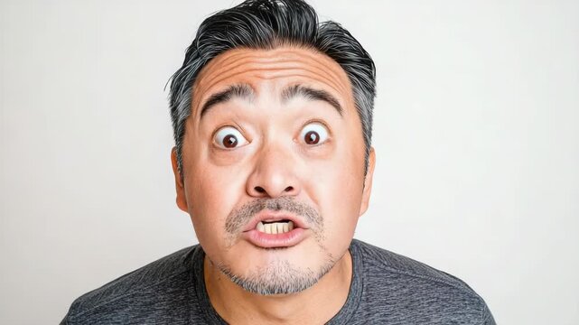 Surprised young man with mouth wide open, looking upward
