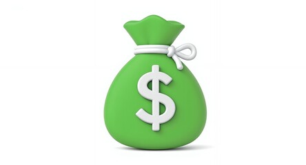 Obraz premium Cartoon Green Money Bag Finance 3D Render Dollar Sign Wealth Investment