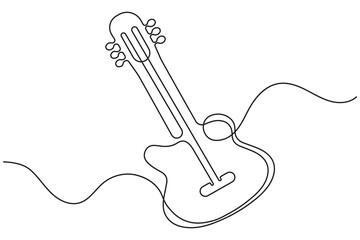 Guitar continuous one line drawing white background and minimalist style music and electric system isolated outline vector illustration