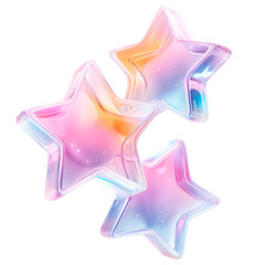 3D render holographic element icon PNG element on isolated background. Pink and purple symbol stars
