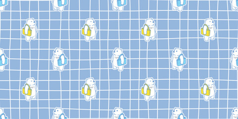 bear seamless pattern polar bear shopping bag vector cartoon teddy checked gift wrapping paper tile background scarf isolated repeat wallpaper illustration blue design