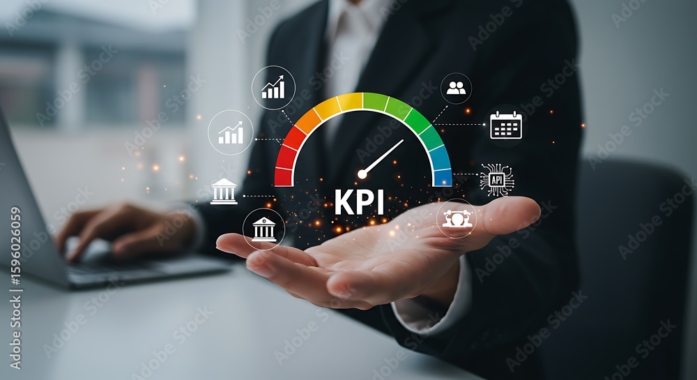 Poster business performance indicator gauge with icons image