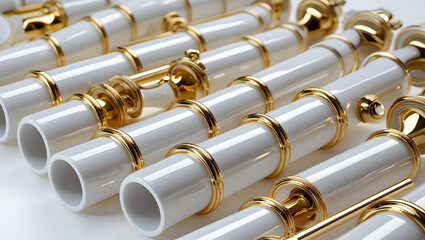 Naklejka premium White and gold pipes isolated on transparent background 