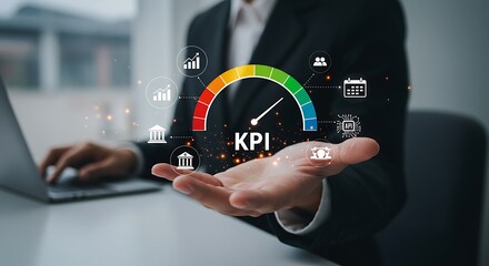 Business performance indicator gauge with icons image