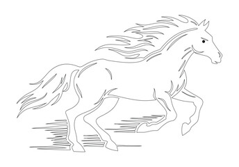 Black and White Galloping Horse Line Art