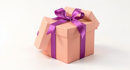 Gift box with purple ribbon open top present surprise