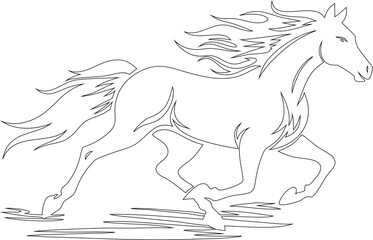 Black and White Galloping Horse Line Art
