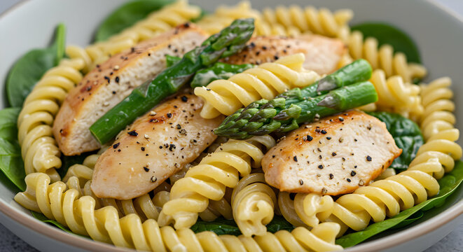 Creamy chicken and asparagus pasta salad, a healthy and delicious meal perfect for a quick weeknight dinner, ready in under 30 minutes.
