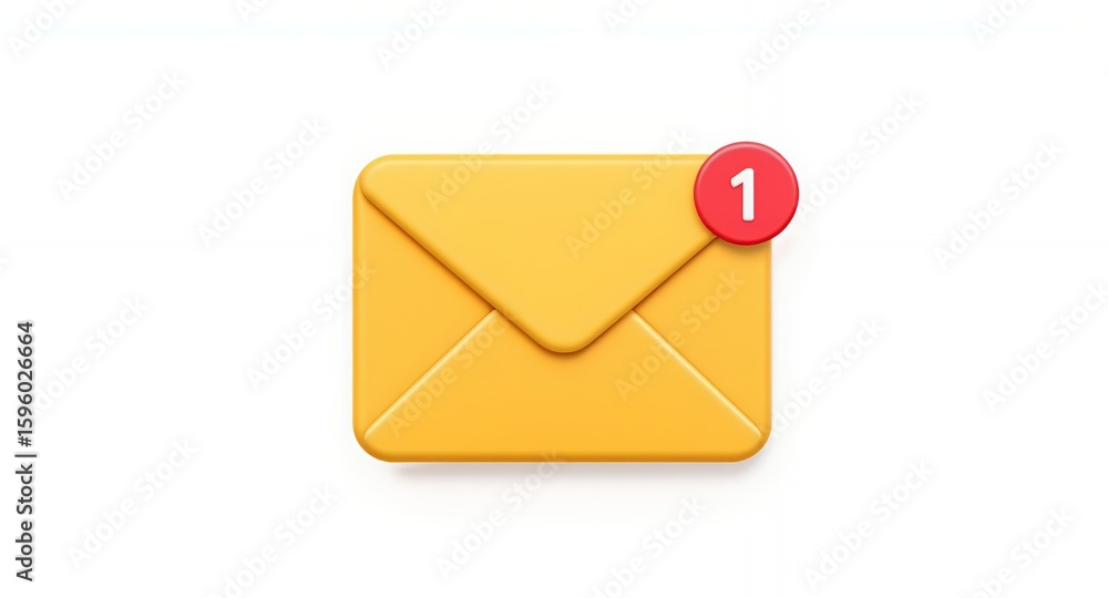 Poster new message notification 3d yellow envelope icon with red badge