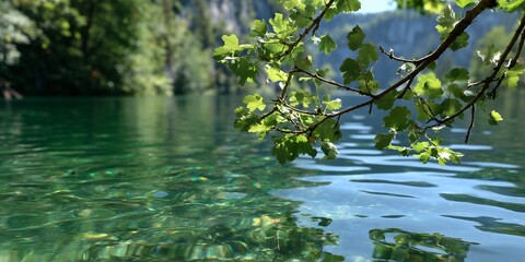 Naklejka premium The lake water is clear and emerald green