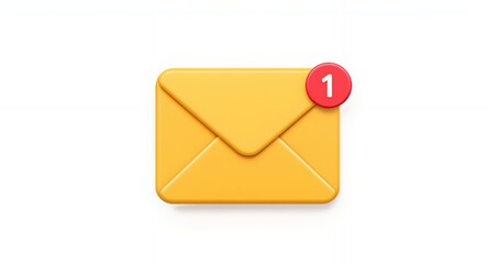New Message Notification 3D Yellow Envelope Icon with Red Badge