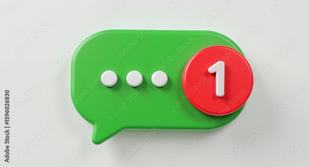 Poster new message notification icon green speech bubble with red one badge