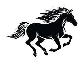 Black and White Galloping Horse Silhouette