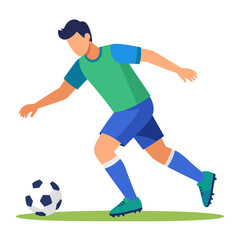 Obraz premium Soccer Player in Green and Blue Uniform Dynamically Controlling the Ball