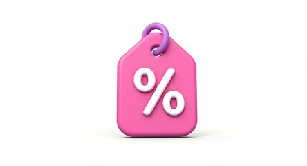 Pink Discount Tag with Percentage Symbol 3D Render Illustration