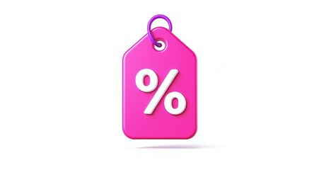 Pink Discount Tag with Percentage Symbol 3D Render