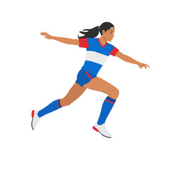 Athlete Running in Blue, White, and Red Uniform with Ponytail