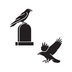 Black Raven Silhouettes on White Background crow bird