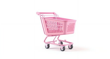 Fototapeta premium Pink Shopping Cart Empty Retail Consumerism 3D Render Isolated on White Background