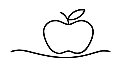 Minimalist single-line vector outline of a crisp apple with subtle curvature, 2 pt stroke, blank background.

