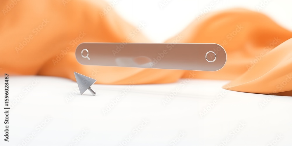 Poster a search bar with a cursor on a white surface and orange fabric in the background on transparent bac