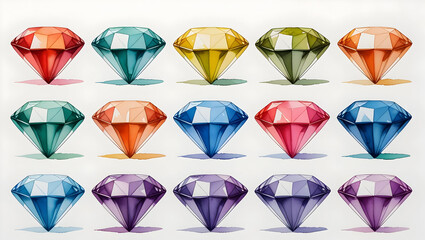 Watercolored Diamonds isolated on transparent background  