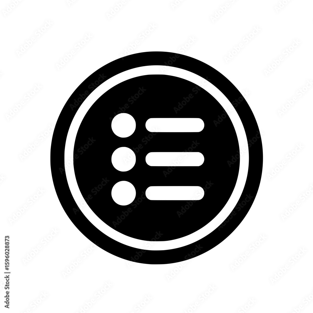 Aufkleber a black vector icon of a bulleted list inside a circle. this vector graphic represents a menu, tasks