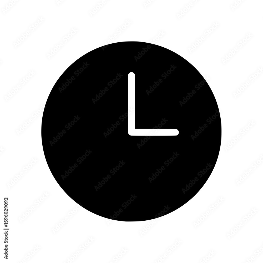 Poster a minimalist black vector icon of a analog clock showing the time, isolated on a white background ve
