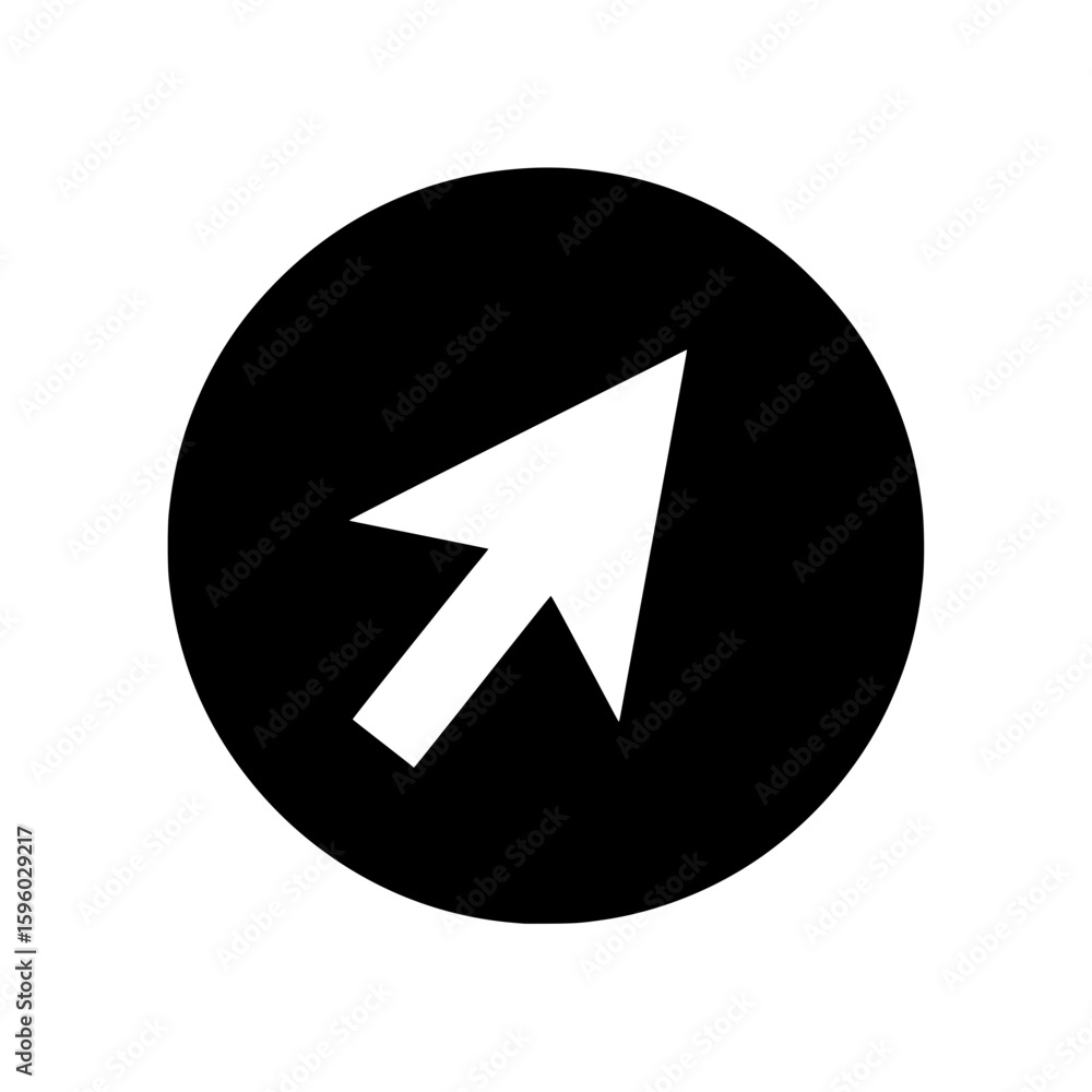 Poster a vector icon of a white cursor arrow pointing up and right, enclosed within a solid black circular 