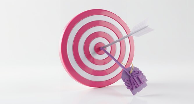 Target with arrow and sale tag marketing concept for discounts and promotions