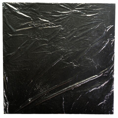 Black Square Record Cover with Wrinkled Cling Film Texture Mockup
