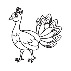 Naklejka premium cute peacock standing with closed feathers kids for colouring page