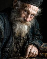 Stary Żyd z monetami – historyczny portret, bogactwo, mądrość, tradycja