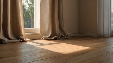 Sunlight Through Elegant Linen Curtains in Minimalist Interior