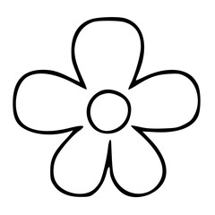 Simple black and white doodle flower illustration with rounded petals